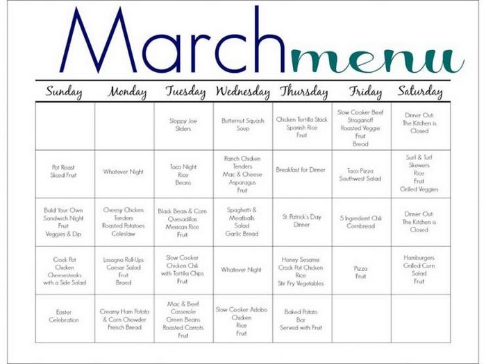 31-Дневное меню здорового питания